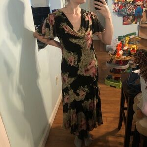 Signature by Robbie bee Vintage floral asymmetrical maxi cocktail dress